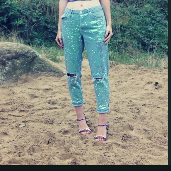 Rare top shop destroyed boyfriend jeans  blue - Picture 9 of 10